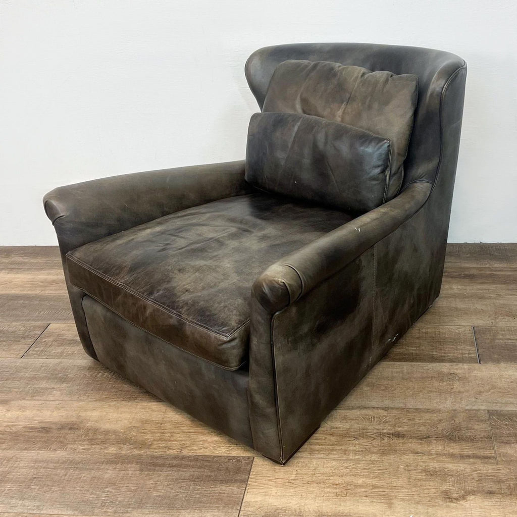 RESTORATION HARDWARE  BELGIAN CLASSIC ROLL ARM LEATHER SWIVEL CHAIR
