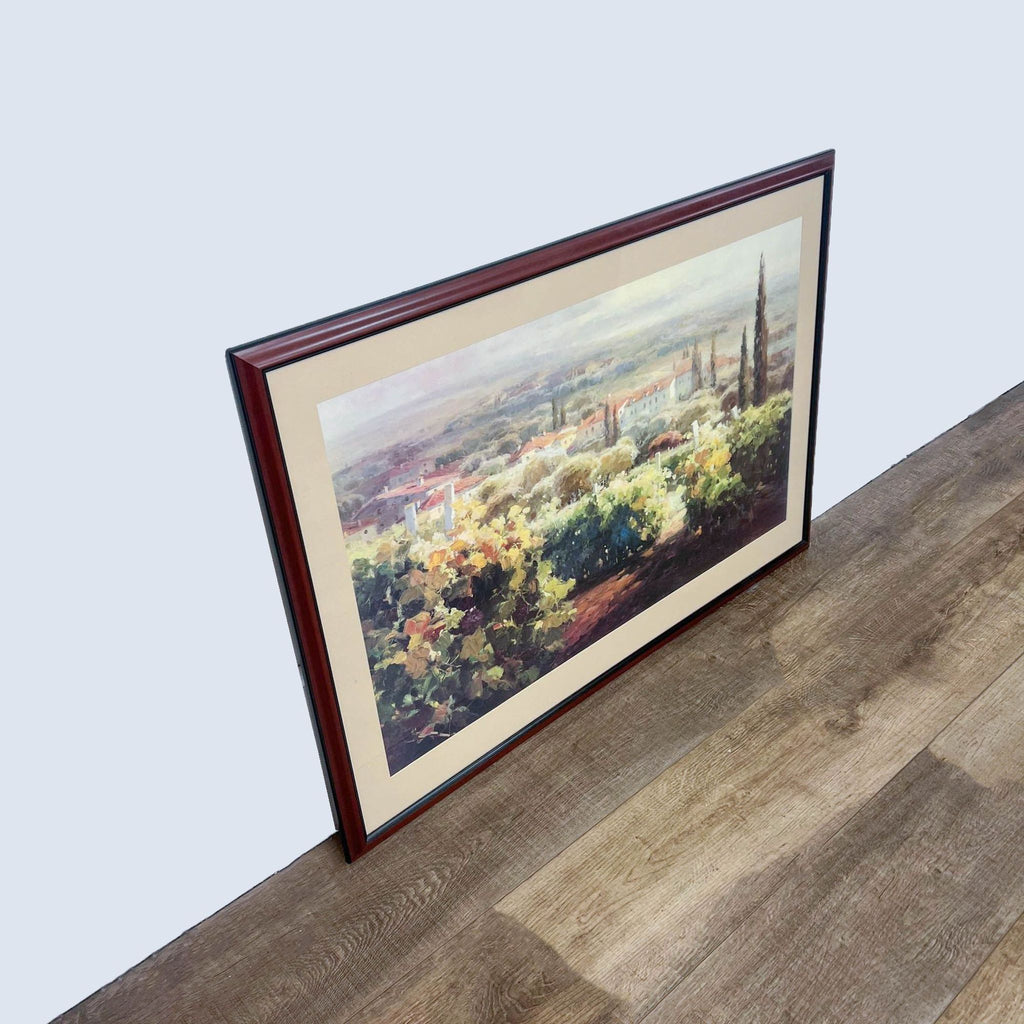 “View From The Vineyard II” in a wooden frame, by Roberto Lombardi.
