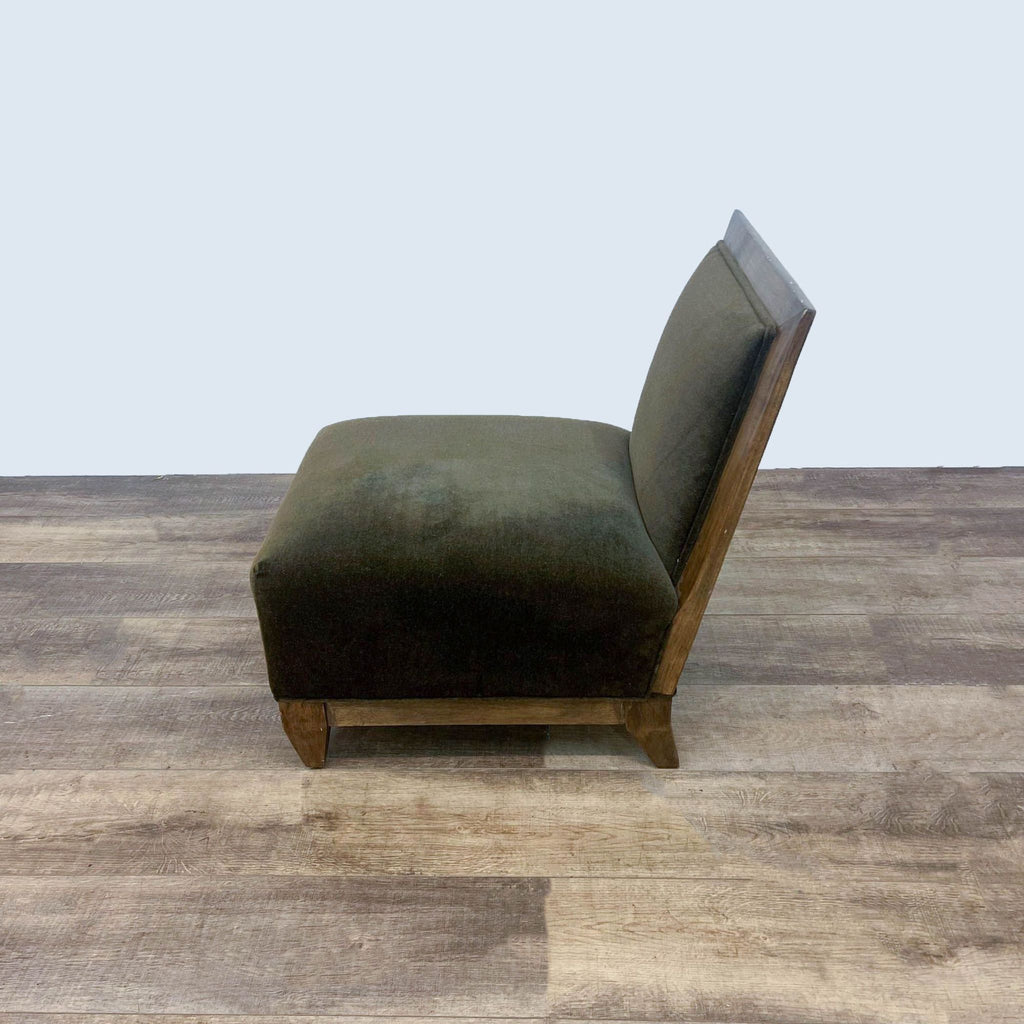 Transitional Wood and Velvet Slipper Chair