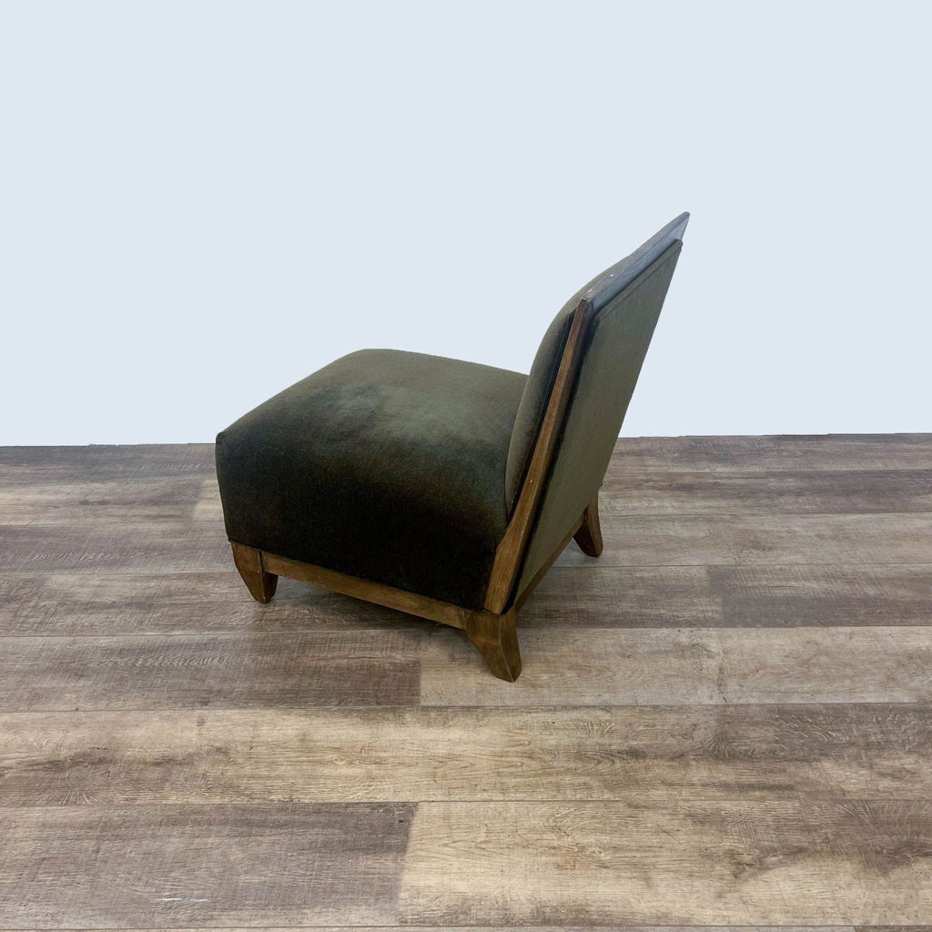 Transitional Wood and Velvet Slipper Chair