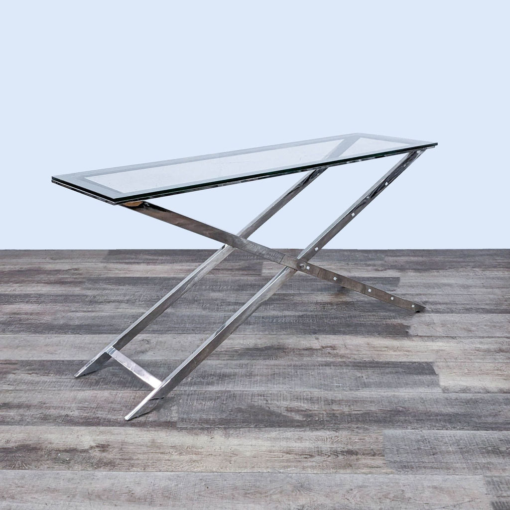 Metal X Base Glass Top Console Table