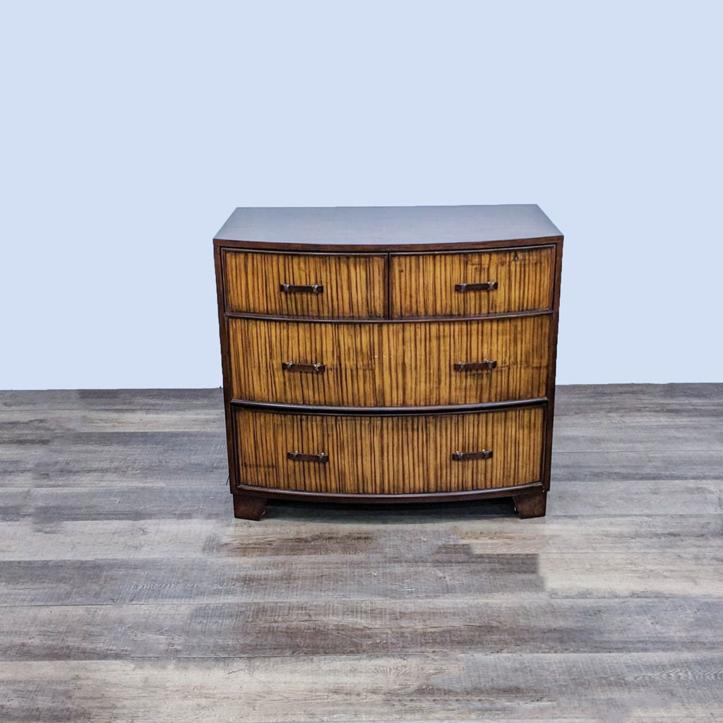 Ethan Allen nightstand with bamboo drawer fronts and dark wood frame.