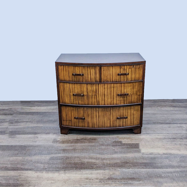 Ethan Allen nightstand with bamboo drawer fronts and dark wood frame.