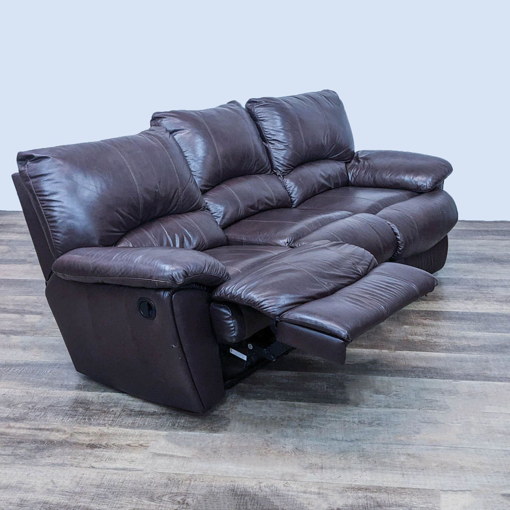 High back, leather-look 3-seat sofa with pillow-top arms by Reperch.