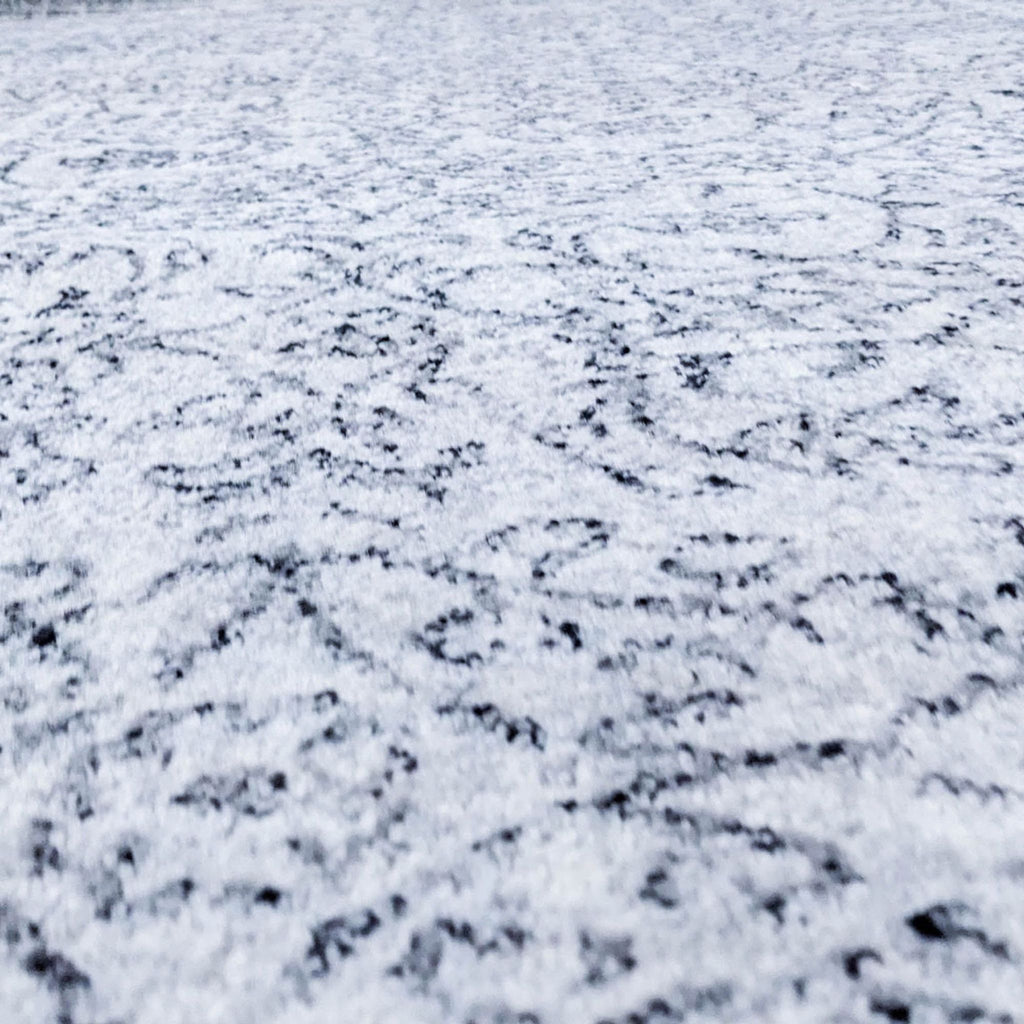 Close-up of nuLOOM rug texture, showing intricate Oriental design in a muted gray tone.