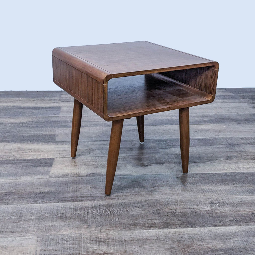 Mid-Century Curved Wood Open Nightstand