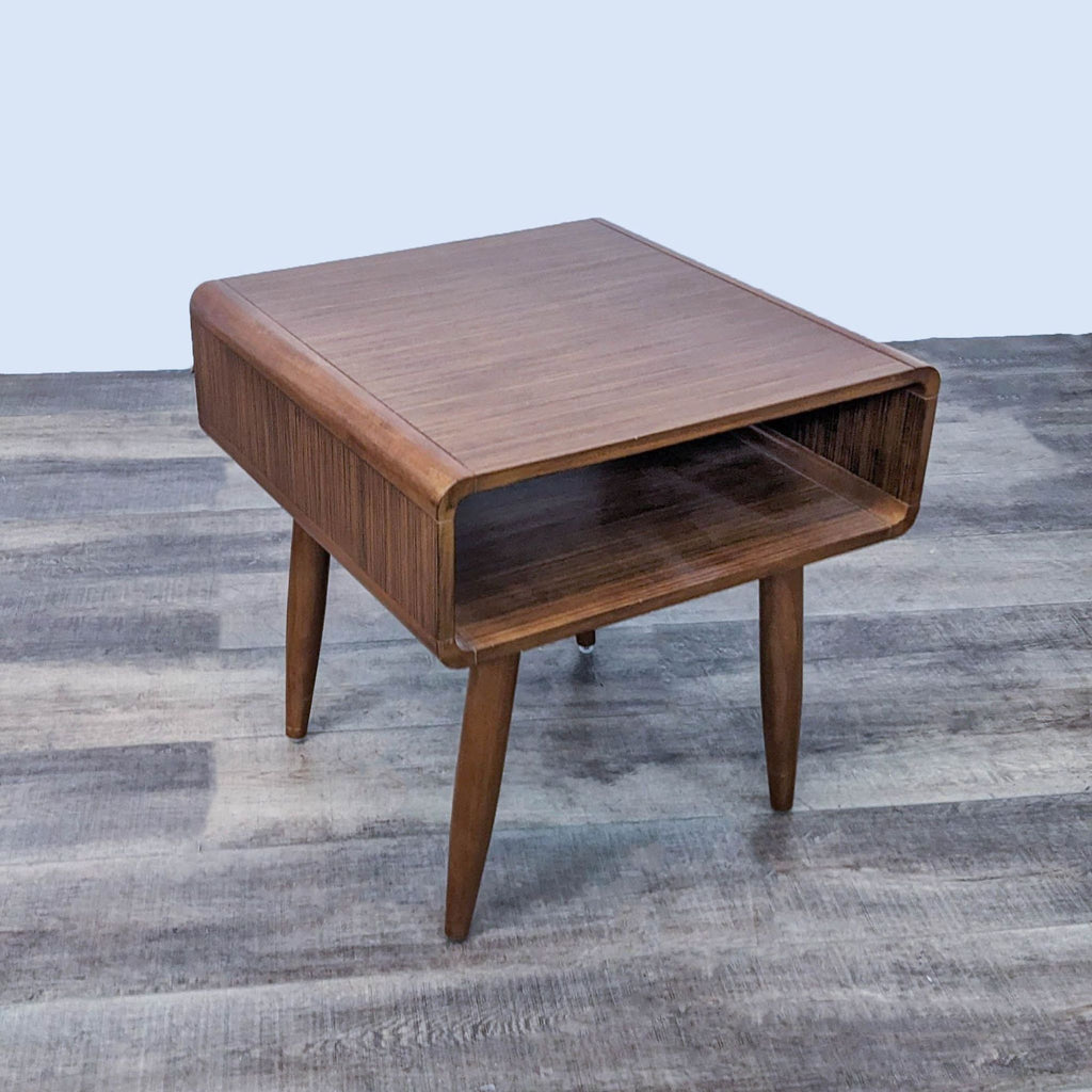 Mid-Century Curved Wood Open Nightstand