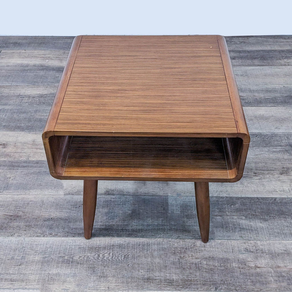 Mid-Century Curved Wood Open Nightstand