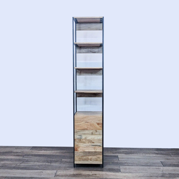 Tall bookshelf with solid mango wood shelves and steel frame by West Elm.