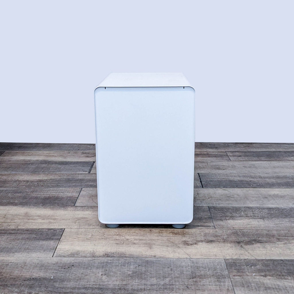 Side view of Poppin cabinet with smooth, sleek powder-coated steel finish.