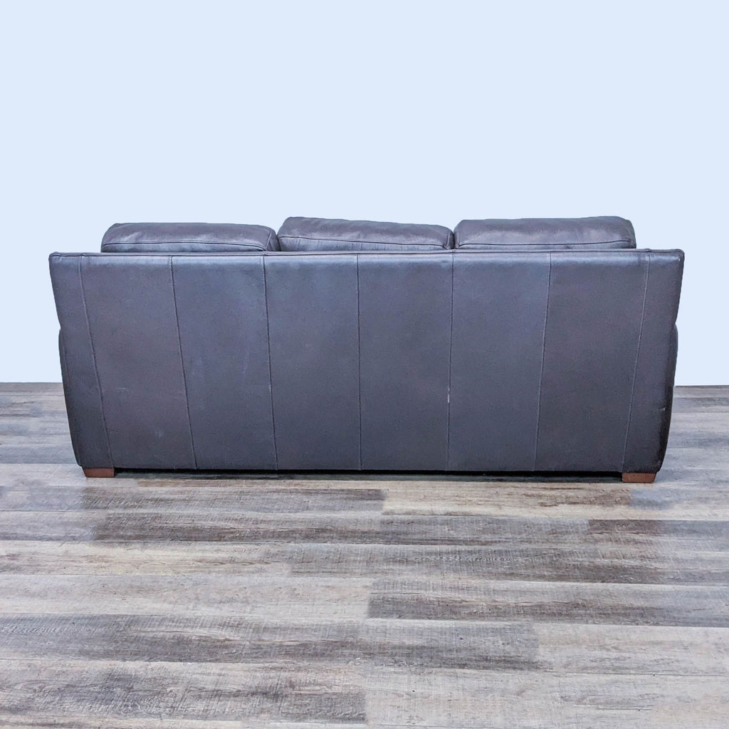 Back view of 80" brown leather sleeper sofa, modern design, by American Leather.