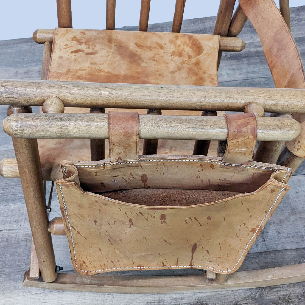 Costa Rican Wood and Leather Folding Rocking Chair