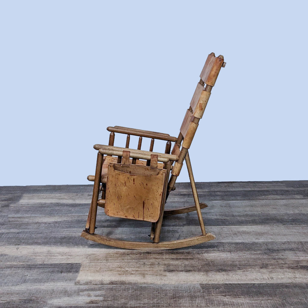 Costa Rican Wood and Leather Folding Rocking Chair