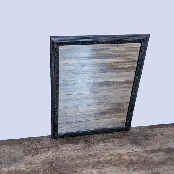 Z-Gallerie mirror with granite gray frame, leaning against a wooden floor.