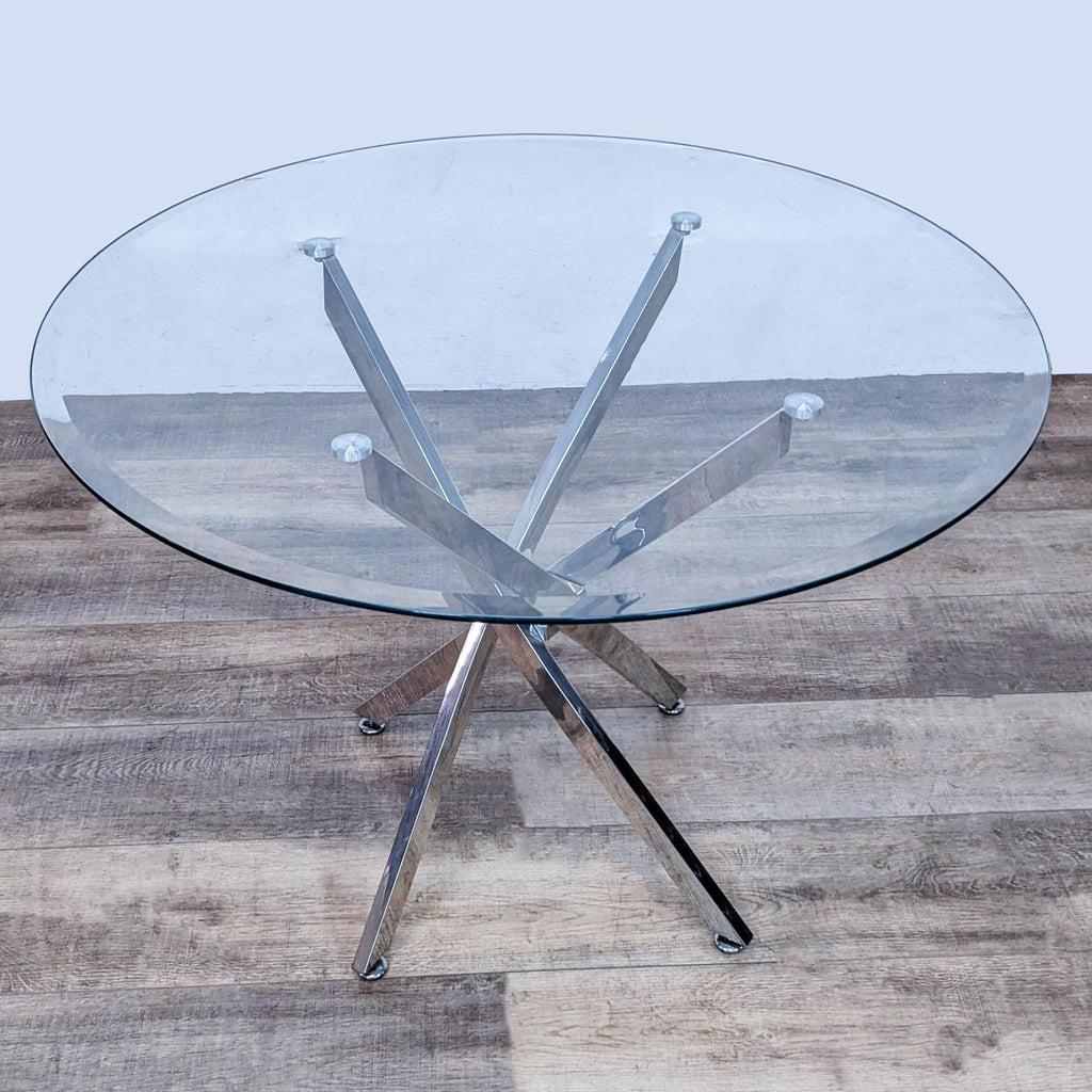 MODERN SCULPTURAL GLASS TOP DINING TABLE