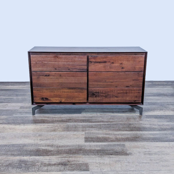 Paige double dresser by Froy in chestnut finish with closed drawers, metal base.  