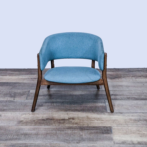 Front view of blue Mid-Century Modern chair by Zuo Modern. Solid wood frame and fabric seat.  