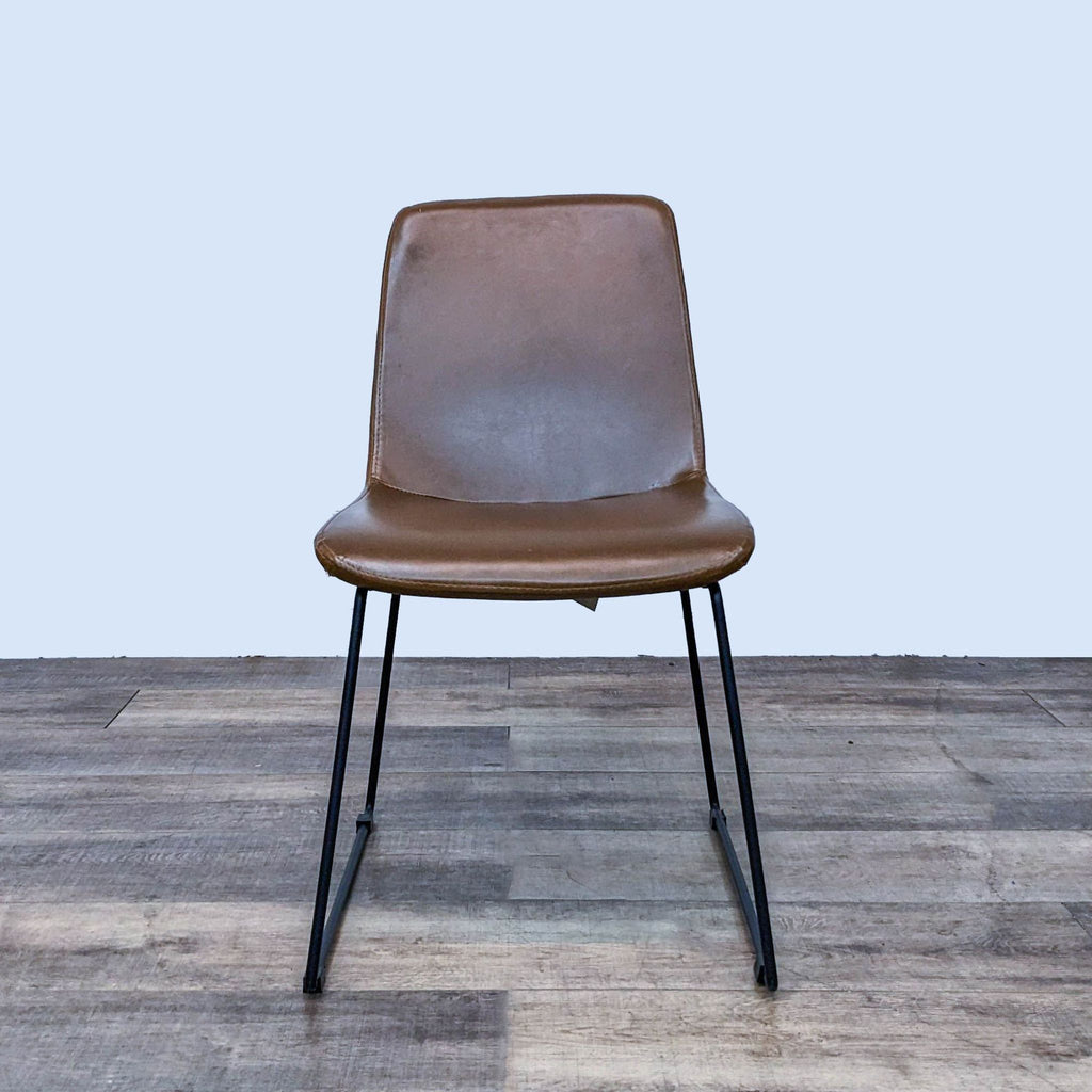 Front view of Modway dining chair with a brown faux leather seat and steel sled base.