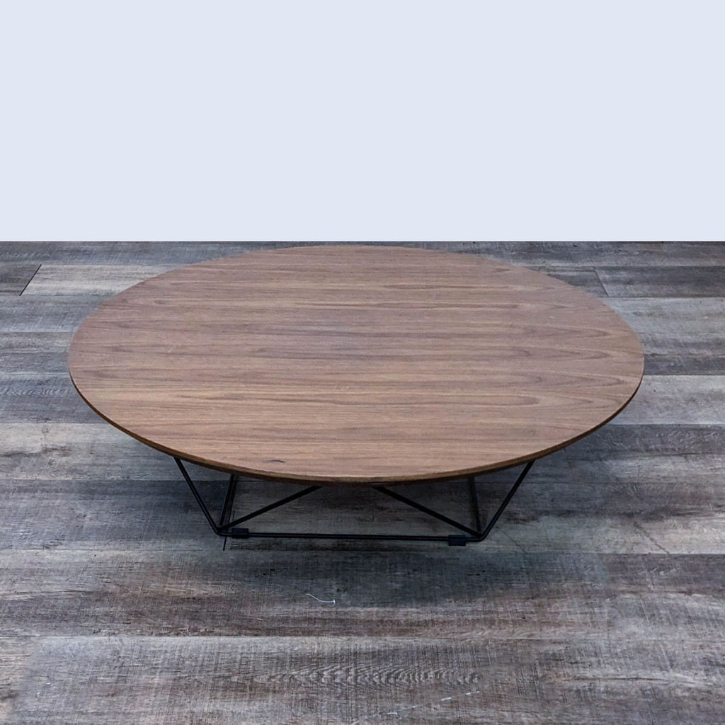 Wood Top Coffee Table Metal Geometric Base