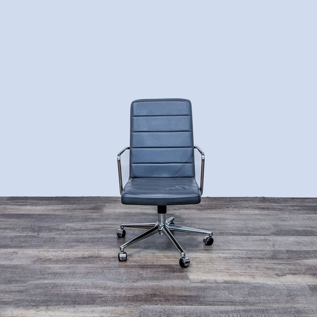Front view of the Finesse Mid Back Office Chair with ribbed vinyl and chrome armrests.