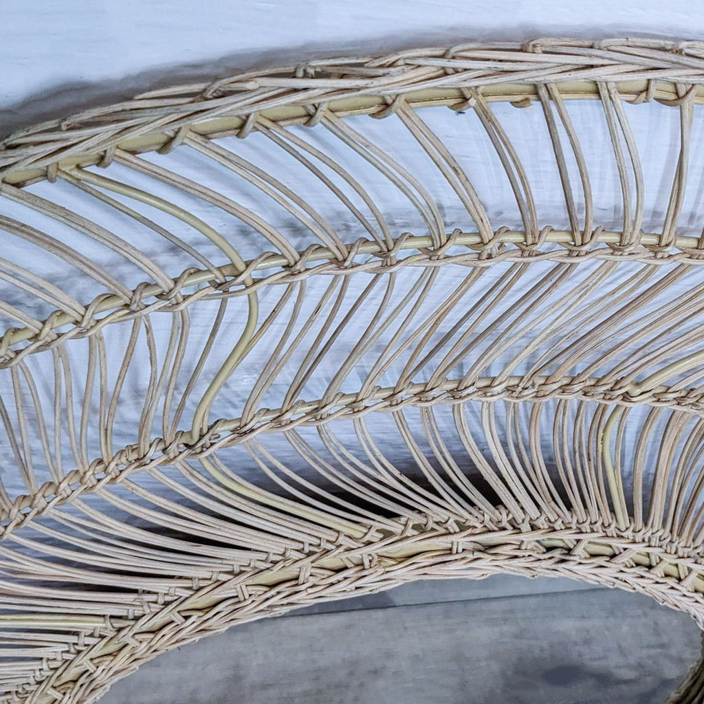 Close-up view of the woven rattan detailing on the Meron mirror from Article.