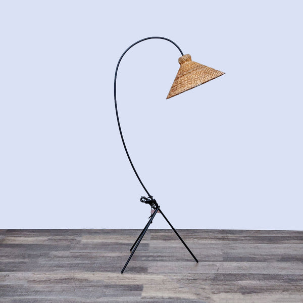 Athena Calderone designed floor lamp with a rattan shade by Crate & Barrel.