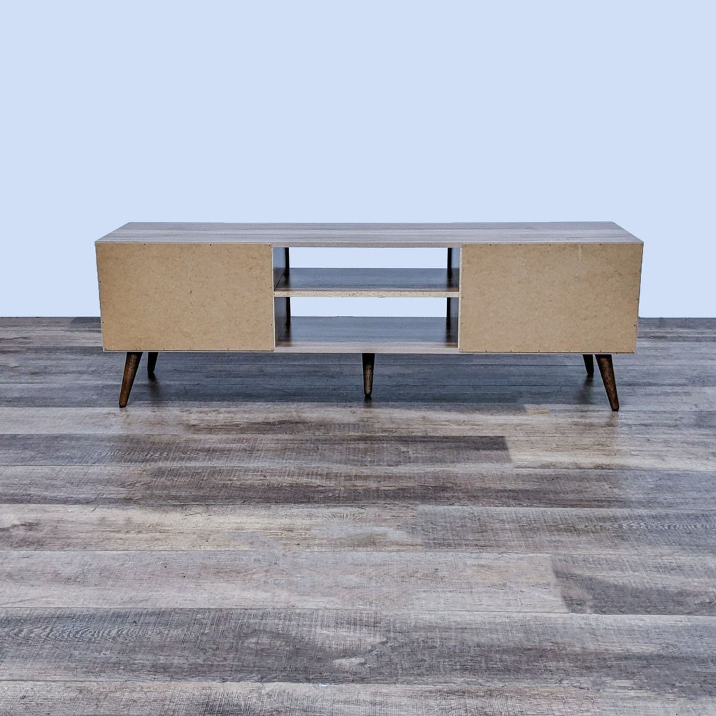 Back view of Reperch entertainment center with minimalist legs.