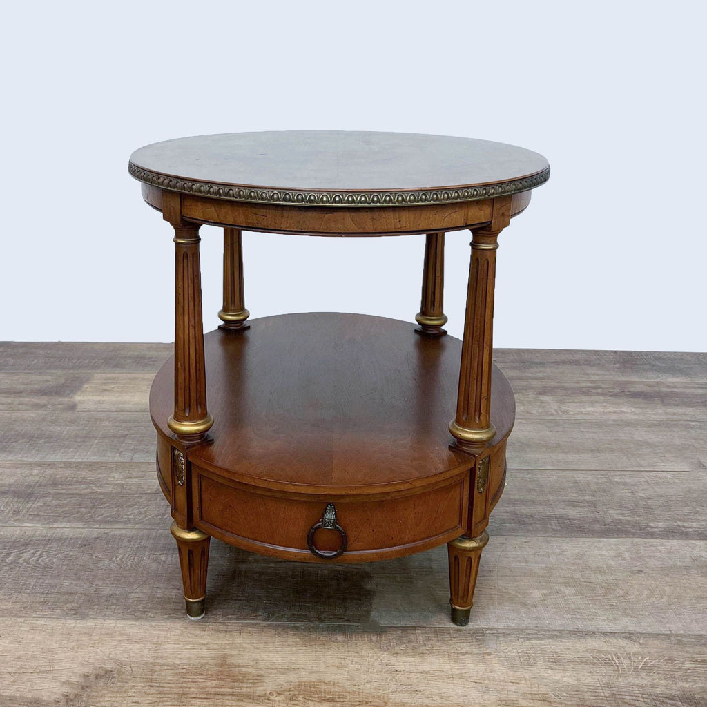 Henredon end table with fluted legs and a single drawer.