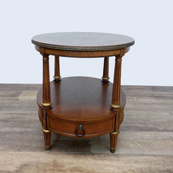 Henredon end table with fluted legs and a single drawer.