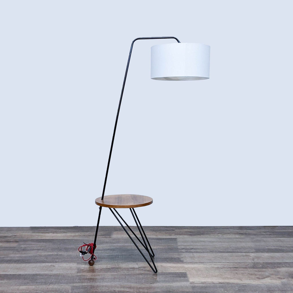 1. Reperch modern floor lamp with integrated small wooden table and white drum shade, in Lighting category.  