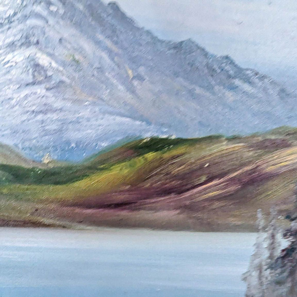 Close-up of mountain detail from an autumn landscape painting.