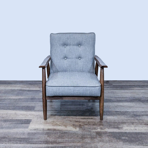 Front view of Rocky Armchair by Zuo Modern, featuring mid-century design and tufted cushions.