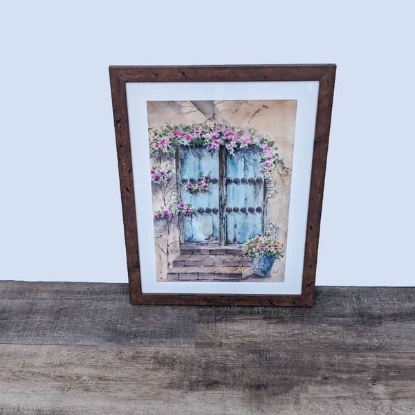 Framed French country watercolor art with a walnut finish by Reperch.  