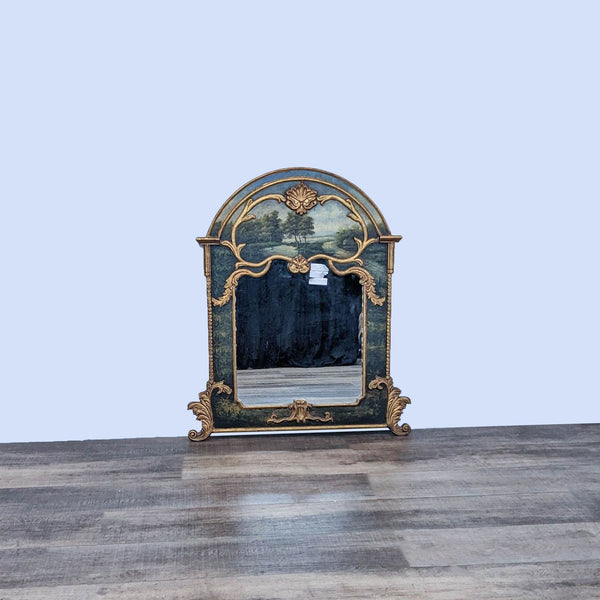 Rococo style mirror with gilt wood accents, featuring landscape scenery around the glass.