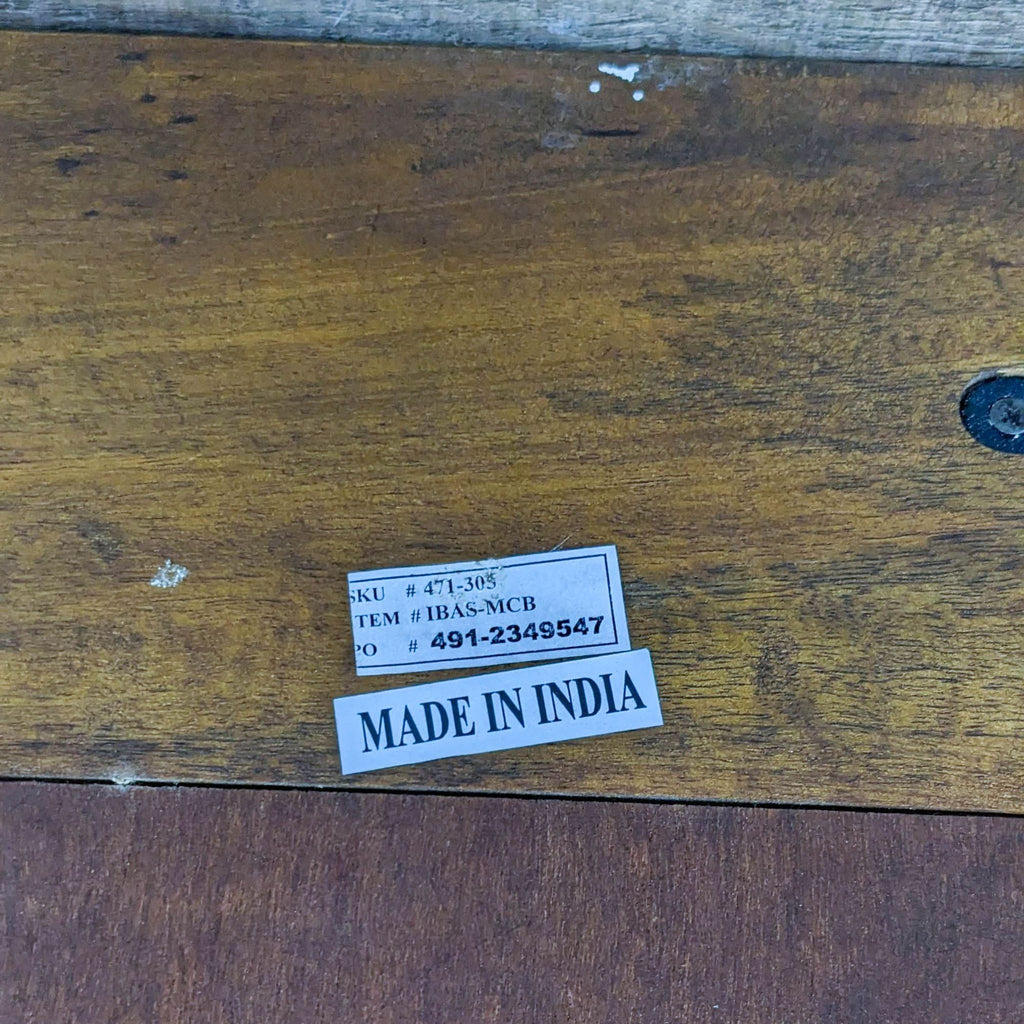 Label on Reperch mirror's back showing "Made in India" and product details.