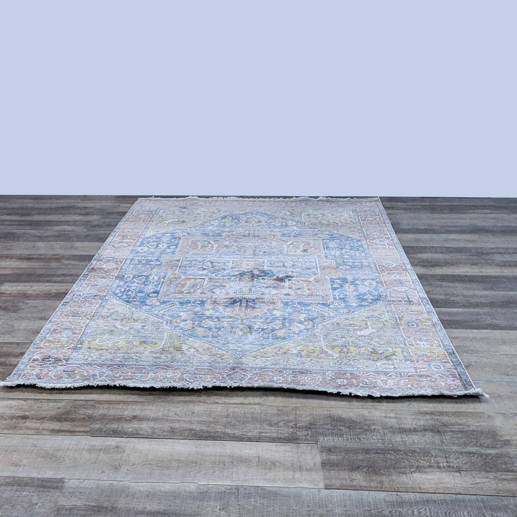 Wide view of the nuLOOM area rug displaying its ornate design and colors.