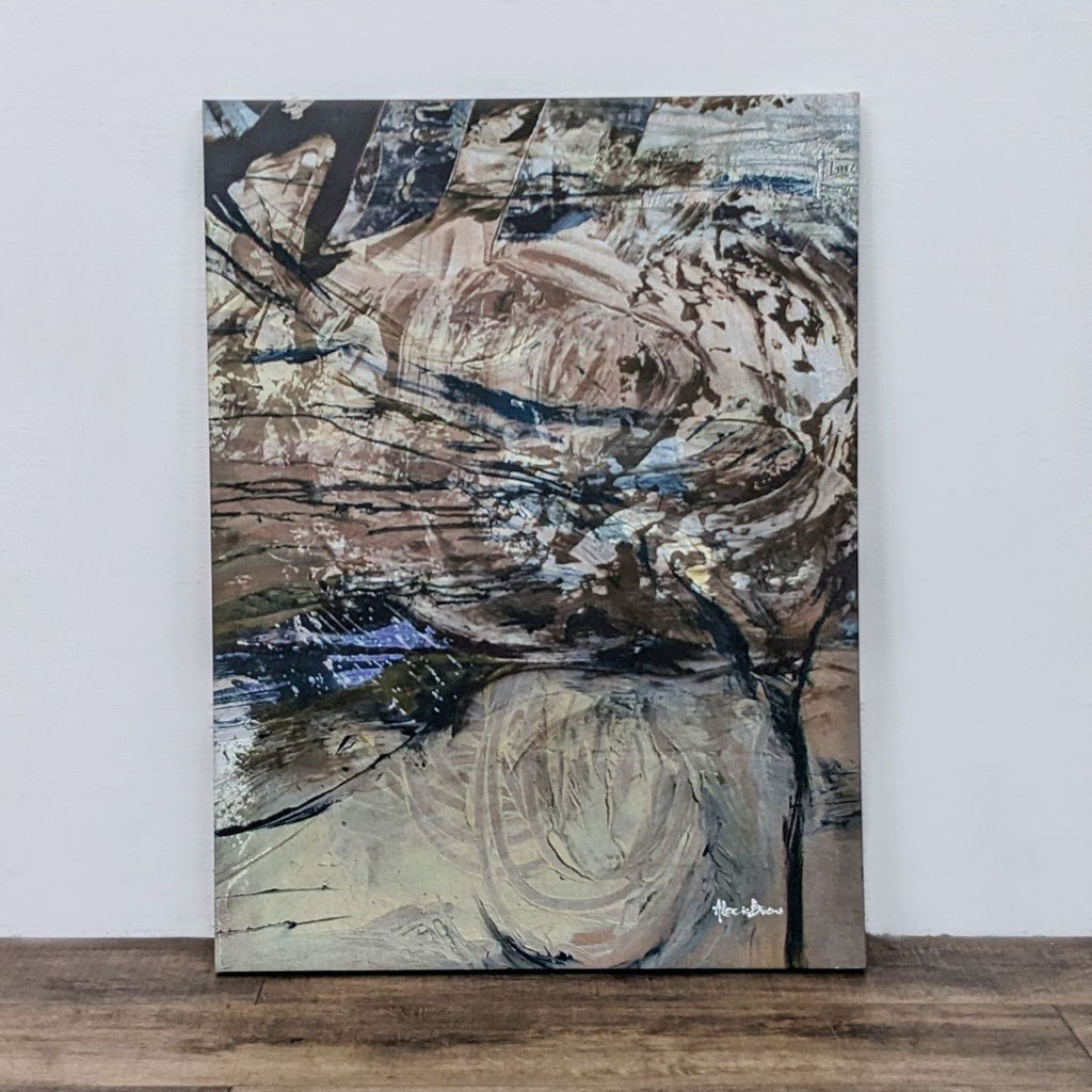 Abstract canvas print with earthy tones and dynamic patterns by Alexis Bueno.