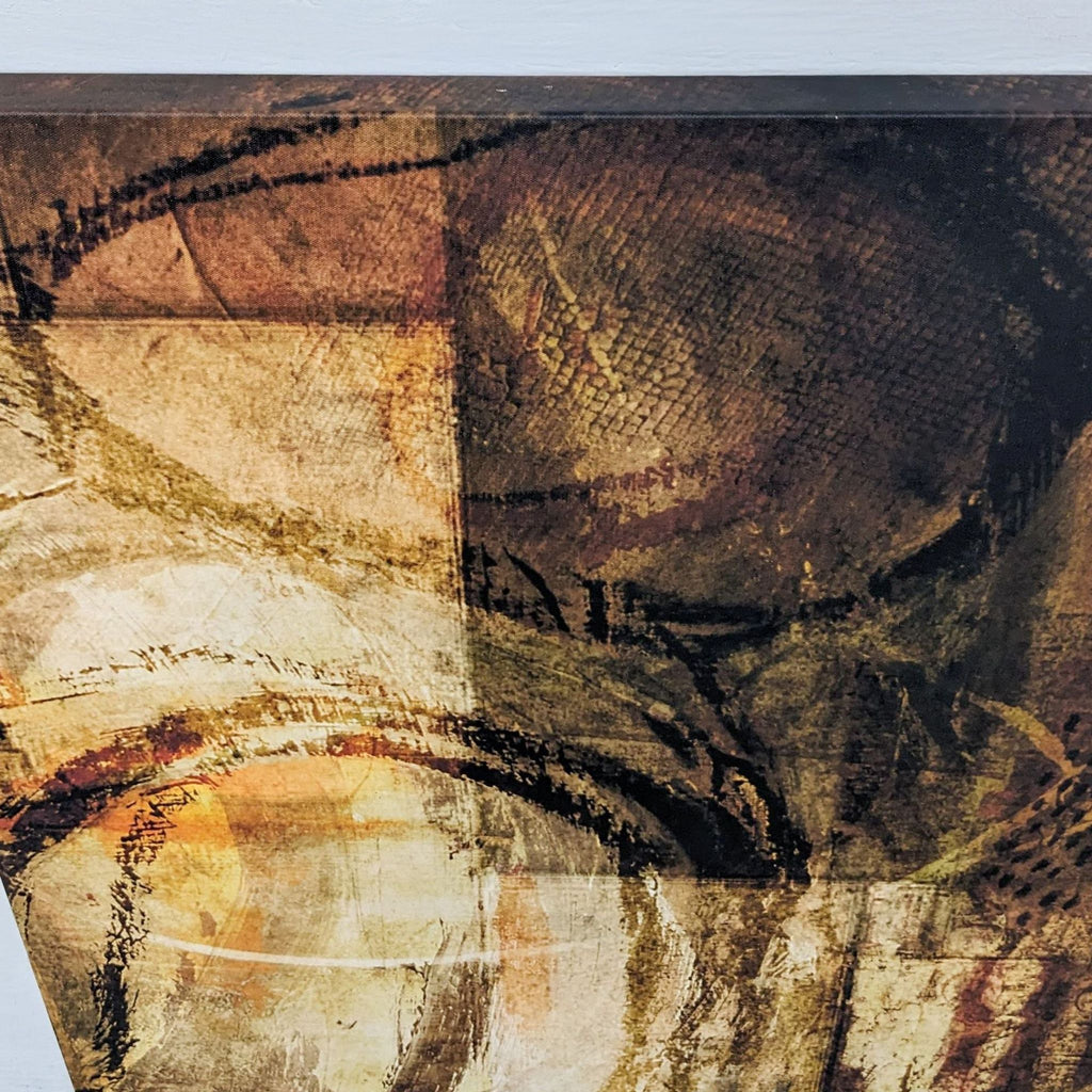 Close-up of a textured abstract canvas art print, highlighting intricate patterns and colors.