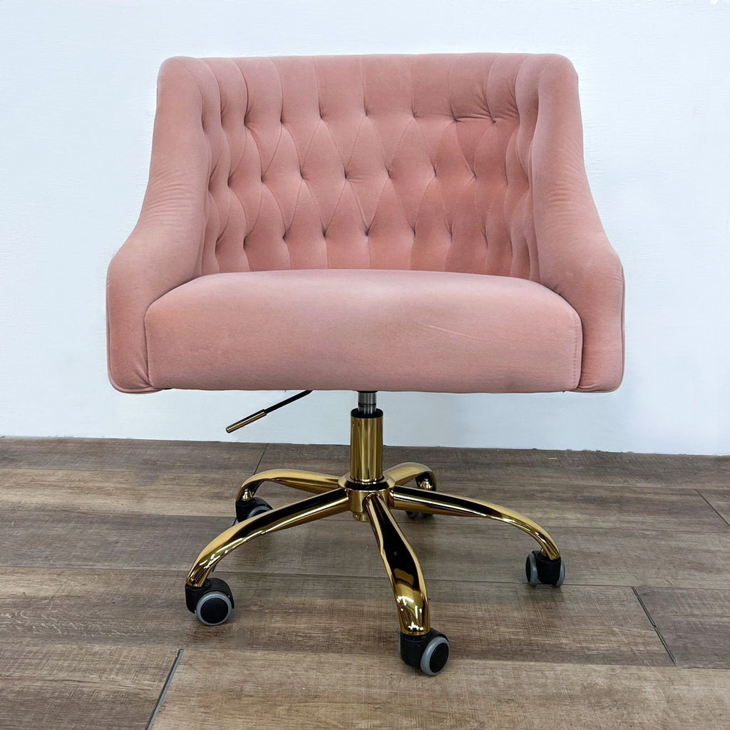 Hulala Home velvet office chair with tufted back, gold legs, and casters.