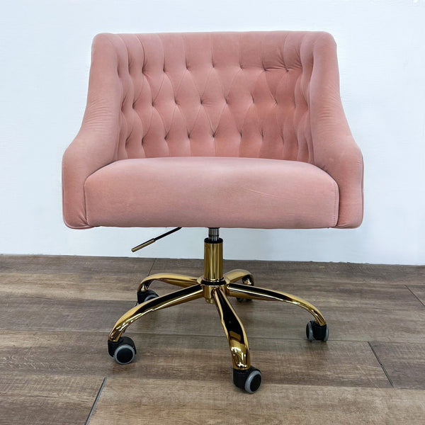 Hulala Home velvet office chair with tufted back, gold legs, and casters.