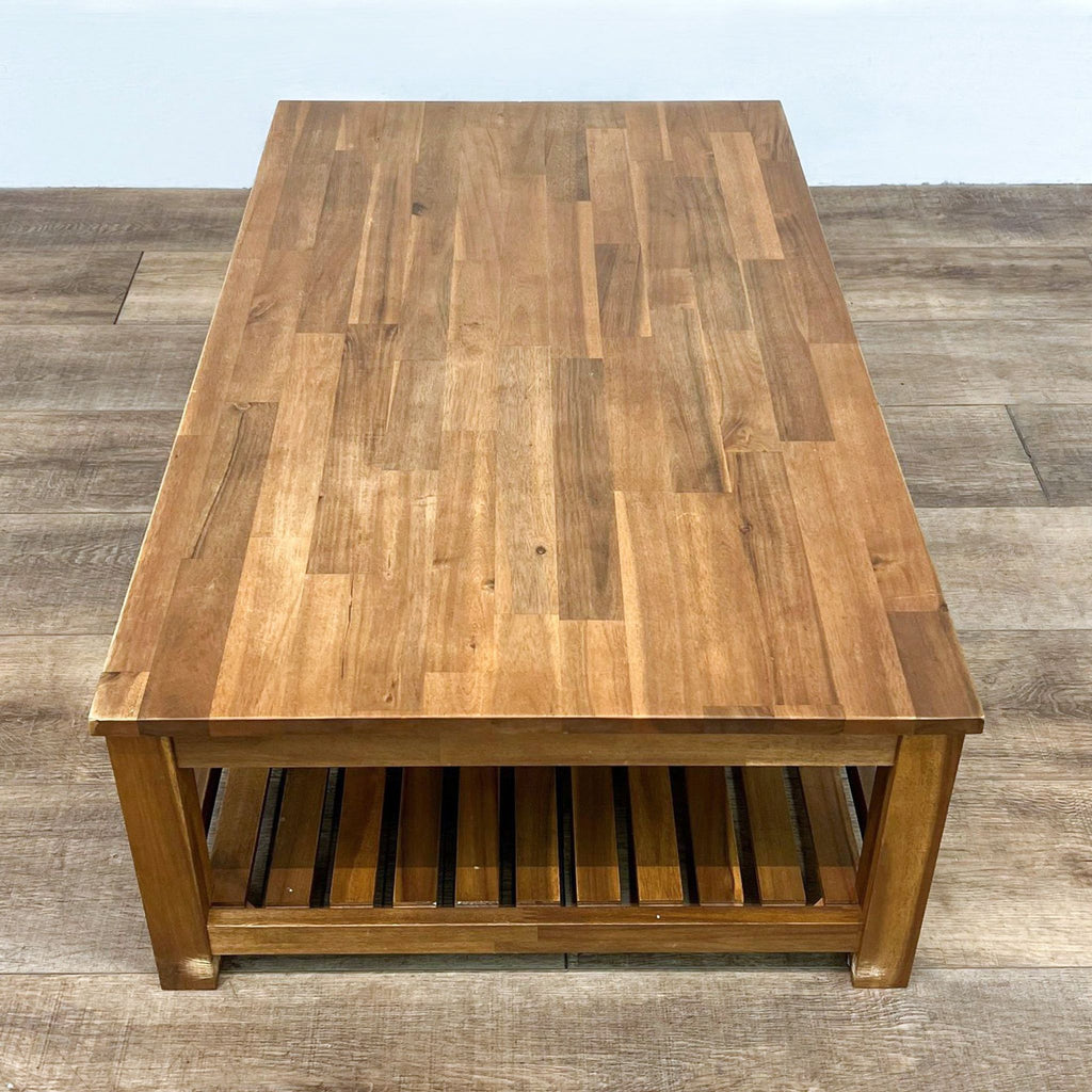 Wood Coffee Table with Slatted Shelf