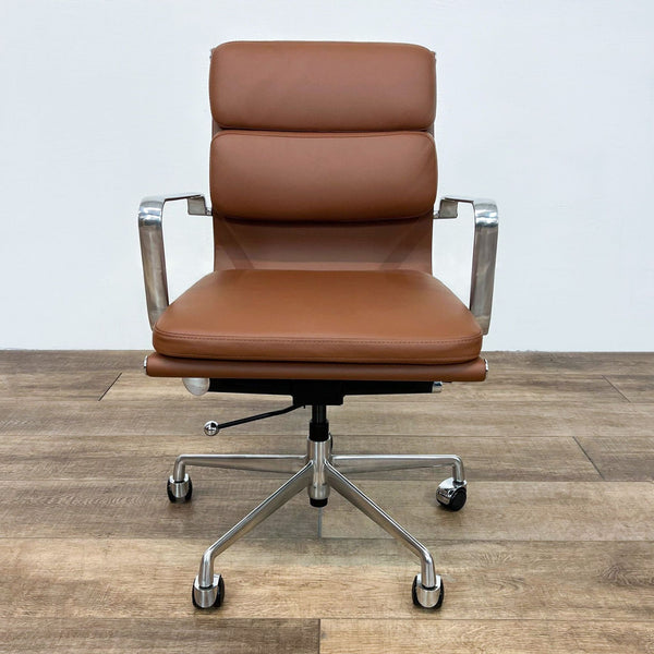 Front view of the Soho Management Chair with vegan leather and aluminum frame.