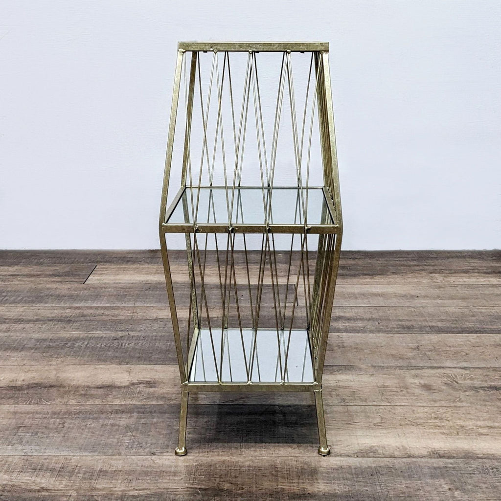 Three Tier Metal Frame Table with Mirrored Shelves