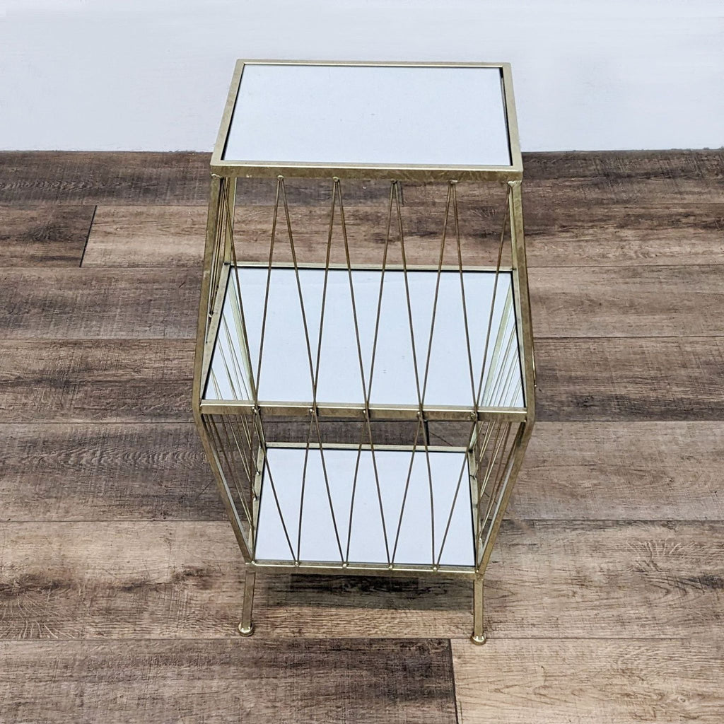 Three Tier Metal Frame Table with Mirrored Shelves