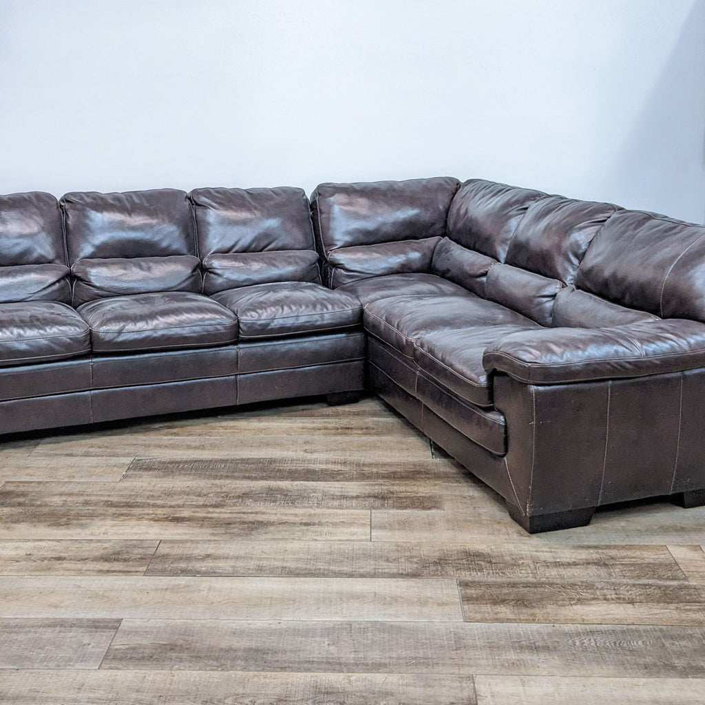 Brown Leather L Shape Sectional