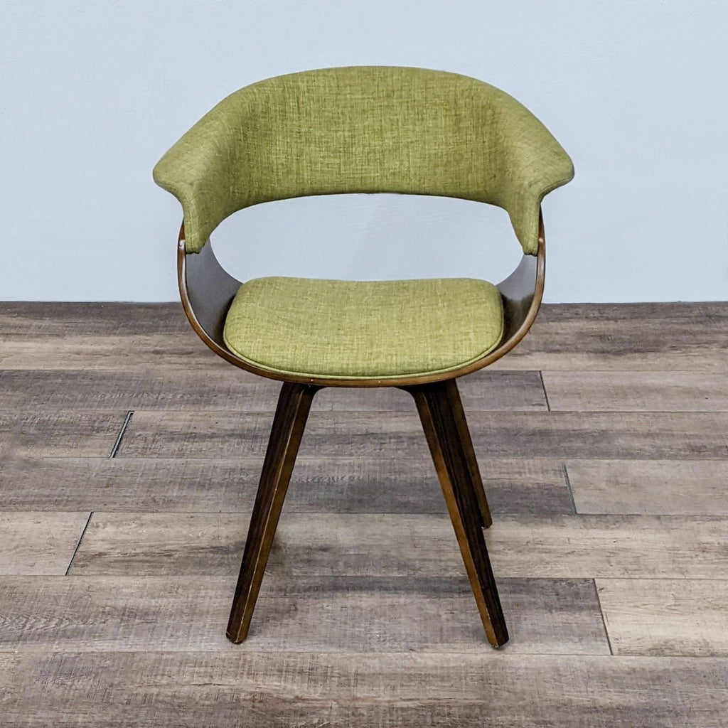 Front view of Lumisource Vintage Mod chair with green upholstery and walnut legs.