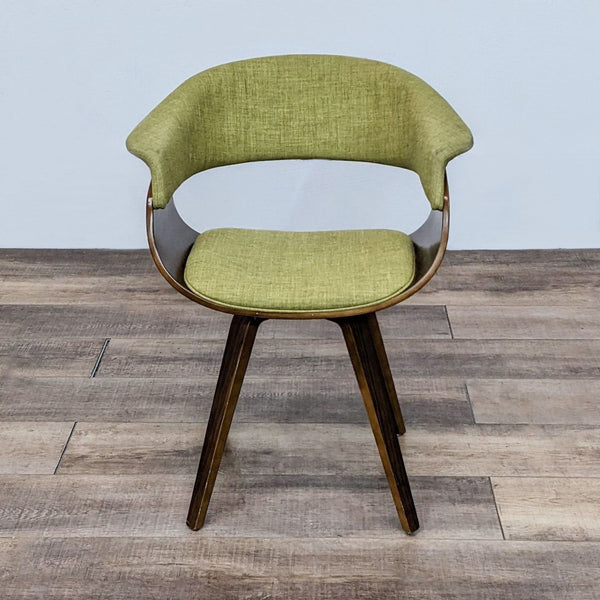 Front view of Lumisource Vintage Mod chair with green upholstery and walnut legs.