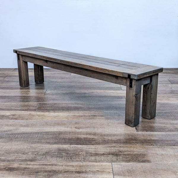 1. "70-inch solid wood bench with rustic finish and black metal accents by National Rustic Handcrafted Furniture."