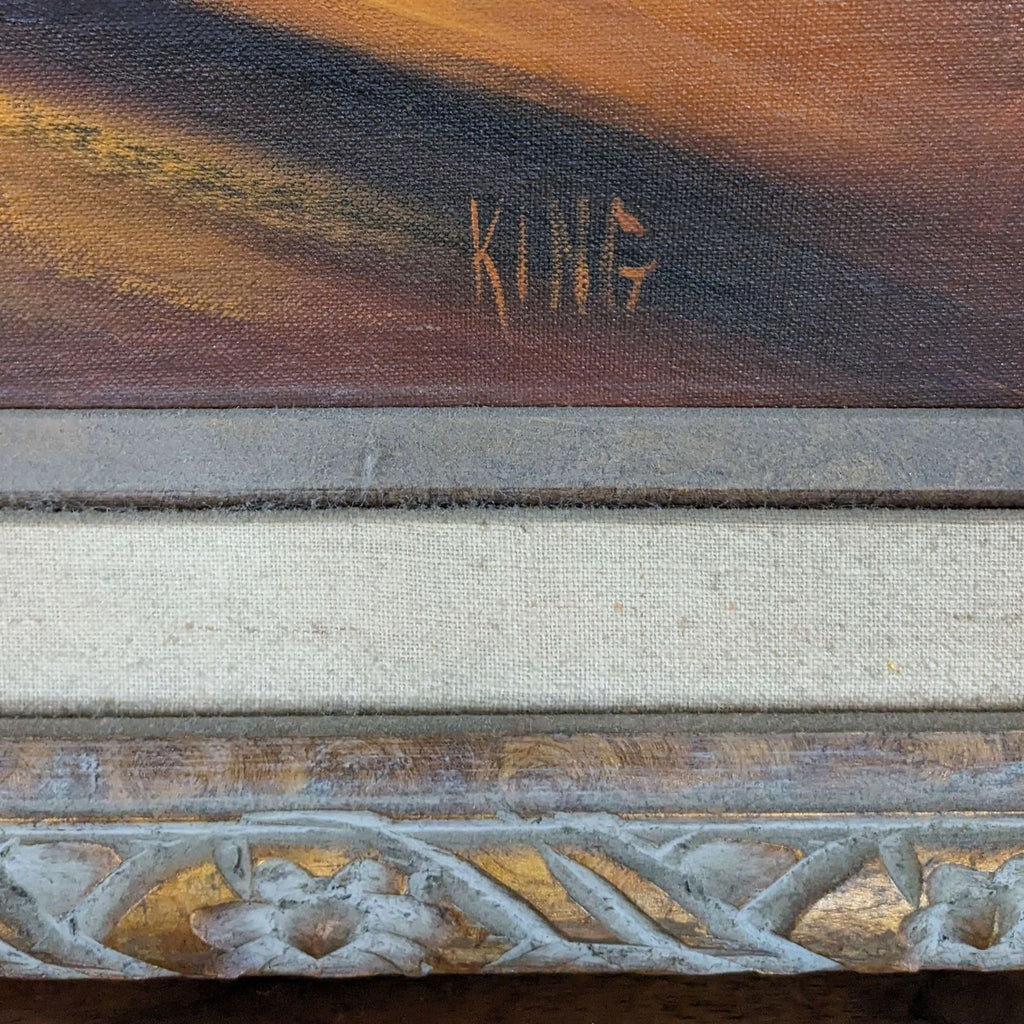 3. Signature "King" on the lower right of the arched courtyard painting, with ornate golden Reperch brand frame visible.