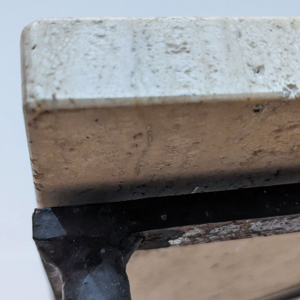 Skinny Steel Base Console Table with Travertine Top